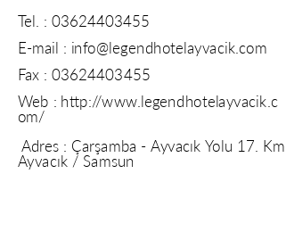 Legend Hotel Ayvack iletiim bilgileri